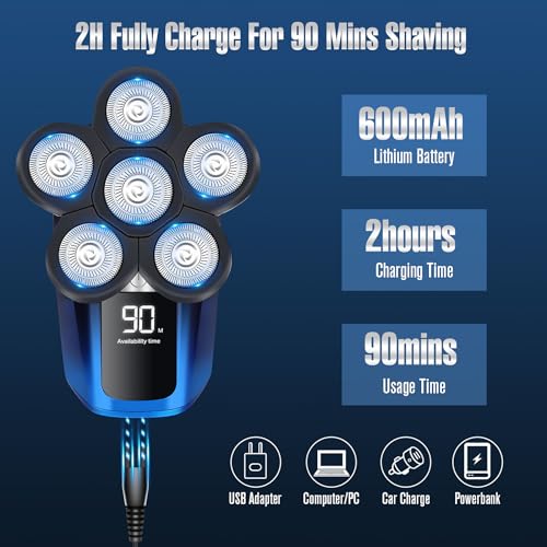 Head-Shaver-for-Bald-Men6-in-1-Bald-Head-Shavers-for-Men-Cordless-Waterproof-Wet-Dry-Mens-6-Head-Shaver-Electric-Head-Shavers-for-Men-Man-Rechargeable-Facial-Shaver-Rotary-Face-Hair-Razor