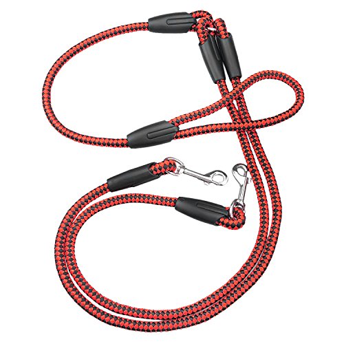 Laisse double pour chien nylon durable 77cm rouge traction de formation