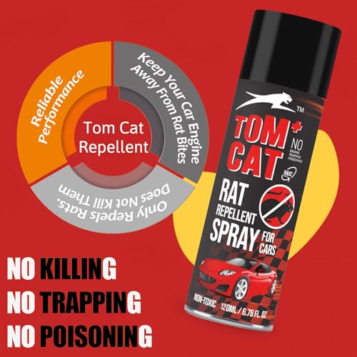 Image of Tom Cat No Entry Rat Repellent Spray for Cars - Long-Lasting | Easy Spray Nozzle, Leak-Free, Up to 1-Year Effectiveness | Includes Protective Glove & Mask - Pack of 1 | 118 ML - Formulation 1X