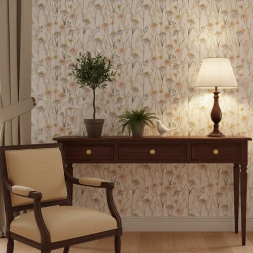 Image of Floral Wallpaper Peel and Stick - Flower Design Self Adhesive Wall Paper for Living Room, Bedroom, Kitchen, Removable Waterproof Wall Decor (MG17, 16X90 Inch)