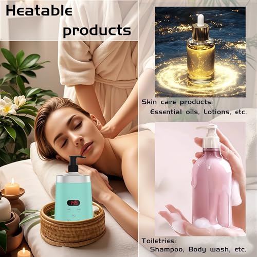 Massageöl-Wärmer Grün mit zwei Ölflaschenverteilern für Spa Flaschen Spender und Lotion Wärmer LED Anzeige Gel Flaschenwärmer Heizung für Salon Flaschenwärmer