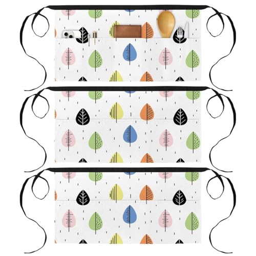 Tabliers courts de chef (lot de 3) avec 3 poches imprimé feuilles d'automne pour cuisine et bistrot