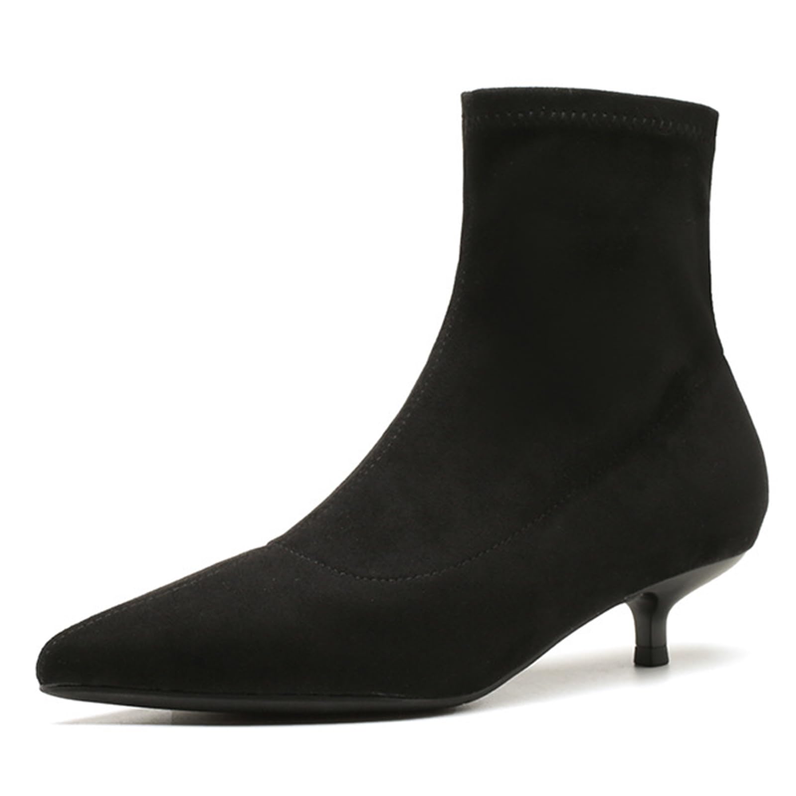 Womens Suede Kitten Heel Sock Ankle Boots Elegant Pointed Toe Anti-Slip Low Heel Mid-Calf Boots Fashion Office Work