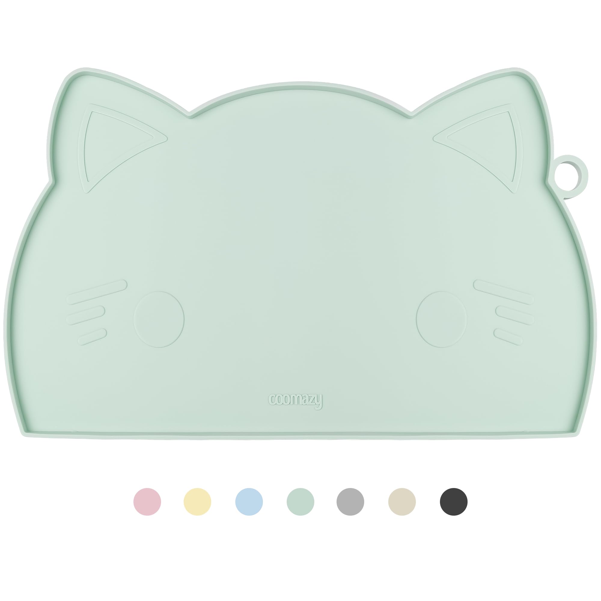Coomazy Cat Food Mat, Thicker Dog Mat for Food and Water, Non-Slip Waterproof Silicone Mat for Floor, Dog Food Mat with Raised Edge Design to Prevent Food Spills and Water Runoff, Green
