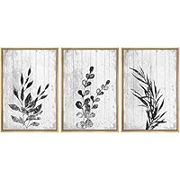 SIGNWIN Framed Canvas Print Wall Art Black and White Leaves Silhouette Decorative Shapes Illustrations Modern Art Rustic Relax/Calm Warm for Living Room, Bedroom, Office - 16