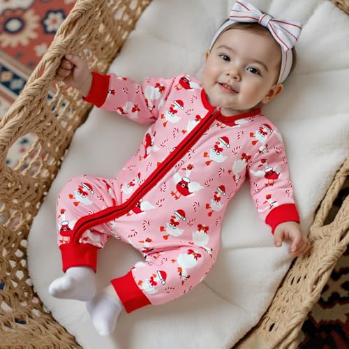Bagilaanoe Newborn Baby Girl Christmas Outfit Goose Long Sleeve Romper Jumpsuit Pants Zipper One Piece Clothes2