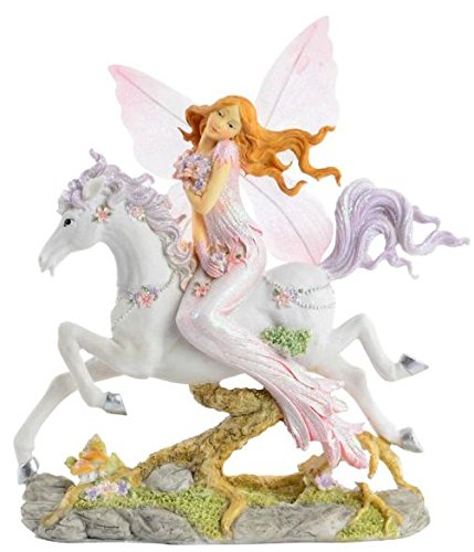 Figurine fée et elfe sur licorne 21 cm aux détails sculptés de haute précision