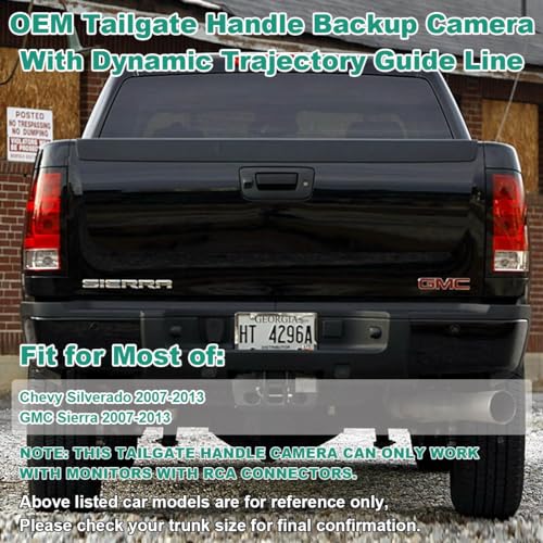 Image of Tailgate Handle Reverse Backup Camera Replacement for Chevy Silverado and GMC Sierra Years 2007-2013, GreenYi AHD 720P Pickup Rear View Parking Camera with Trajectory Guideline