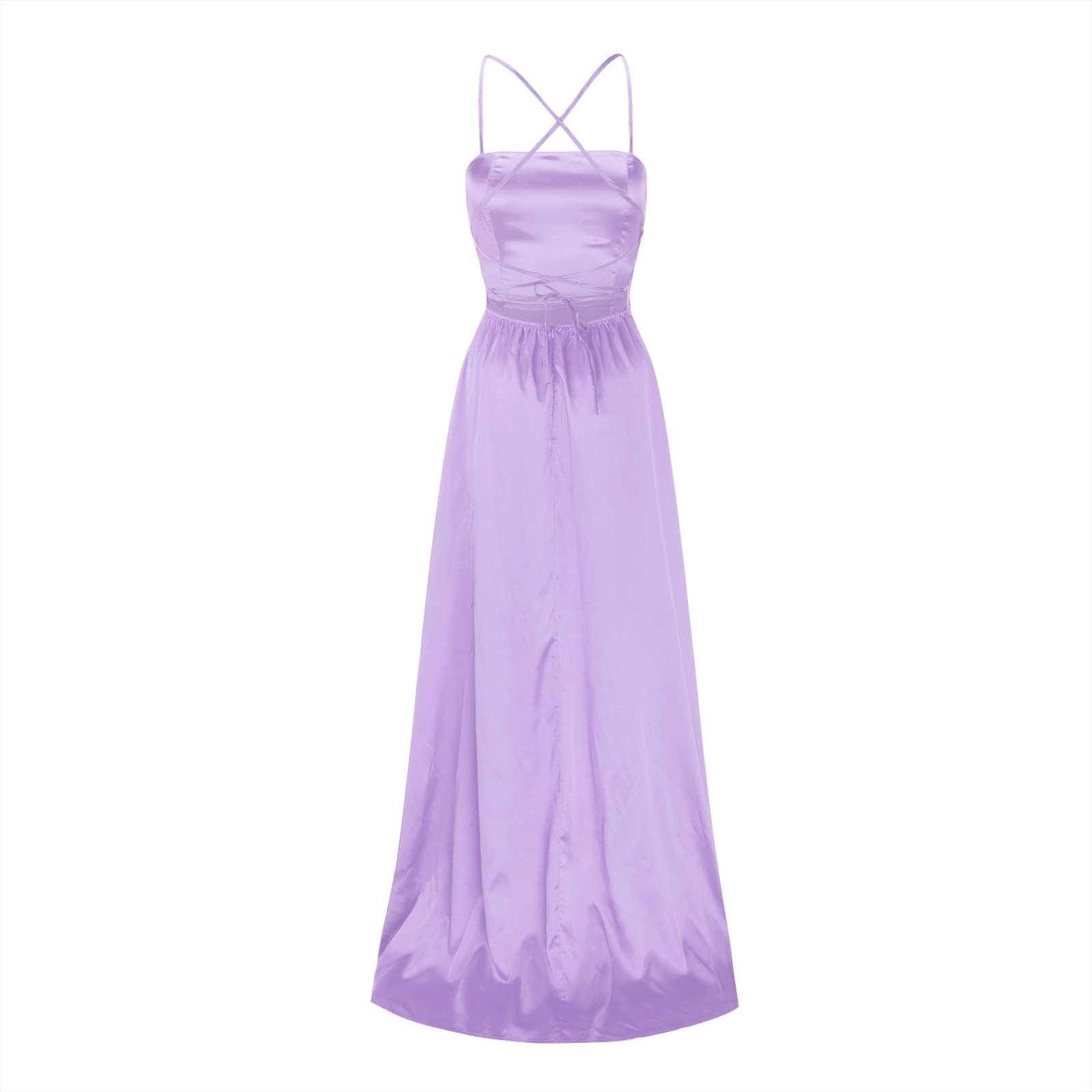 Generisch Robe de bal longue et élégante pour femme Dos nu en satin avec bretelles spaghetti et fentes latérales Avec poches