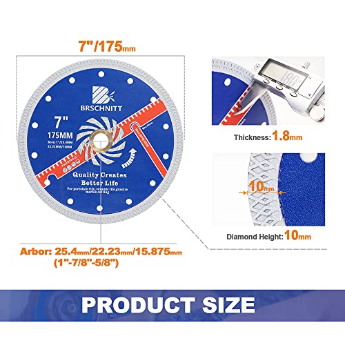 Super Thin Diamond Porcelain Cutting Disc with X Teeth,BRSCHNITT 175mm x Arbor 25.4mm-22.23mm-16mm Diamond Cutting Disc for Dry/Wet Cutting Porcelain Tile Ceramic Marble Granite