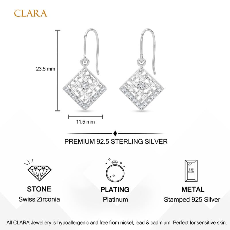 Image of CLARA 925 Sterling Silver Drop Earrings | Platinum Plated | Daily Wear |Gift for Women and Girls