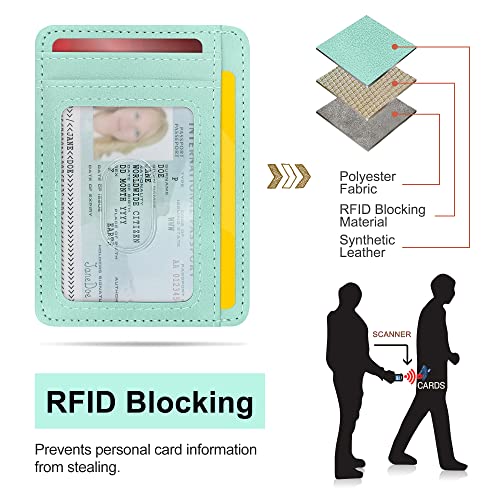 CONISY Slim Credit Card Holder for Women, Thin Front Pocket Leather Mini Wallet with RFID Blocking (Mint green) - Thumbnail 6