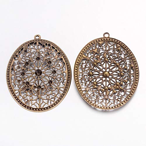 Pandahall 20pcs Tibetan Style Filigree Flower Charms Big Oval Shape