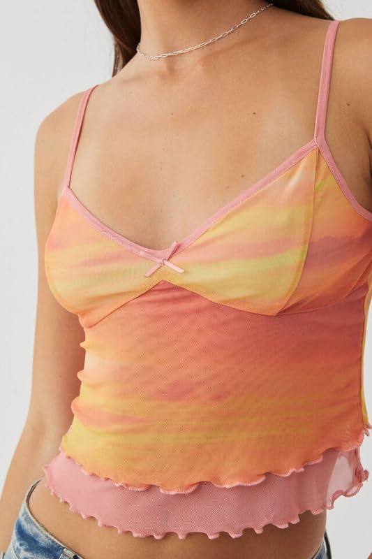 Argeousgor Women Y2K Mesh Tank Top Spaghetti Strap Sleeveless Square Neck Cami Tops Going Out Camisole Crop Top - Image 4
