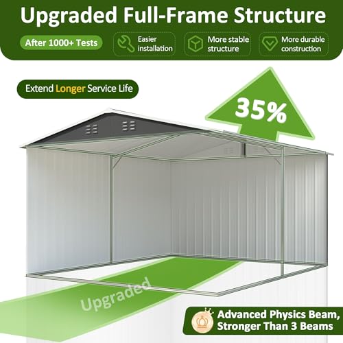 Image of DAUSOLA 8.19x12 FT Outdoor Storage Shed, Metal Garden Tool Shed with Updated Frame Structure and Lockable Doors, Ideal for Backyard Garden Patio Lawn, Grey