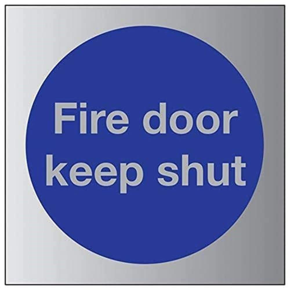 V Safety Fire Door Keep Shut Sign - 80mm x 80mm - Self Adhesive Alu Effect