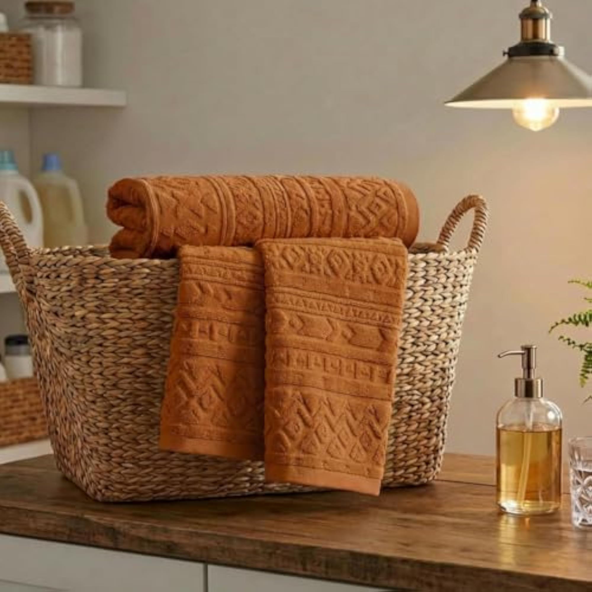 2 Pcs Caramel 3D Geometric Design Hand Towels