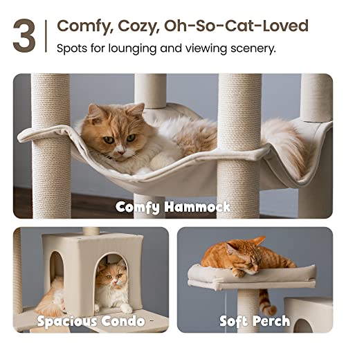 Árbol moderno grande para gatos, 70.1 pulg, multi nivel beige miniatura 5