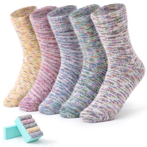 ICEIVY Womens Fuzzy Socks Thick Soft Warm Winter Fluffy Cozy Cabin 5 Packs Casual Home Sleep Socks with Gifts Box