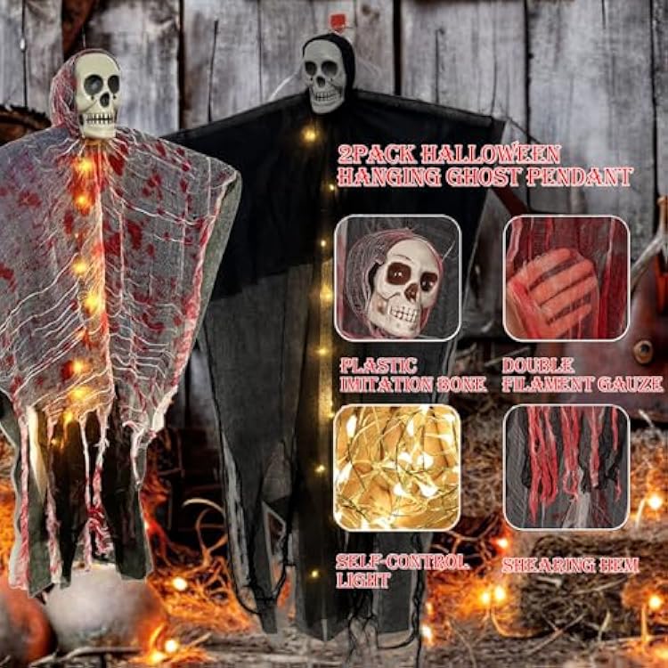 36 Halloween Hanging Ghost Decorations Outdoor, 2Pack Halloween Scary Flying Skeleton Ghost Decor for Haunted House Party Outside Indoor
