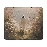 DOFQZ Christian Jesus with Lamb Flower Mouse Pad, Christian Jesus Gifts Mouse Pads Mousepad for Desk Office Computers Laptop, Religious Office Supplies Desk Accessories, 9.5x7.9 Inch