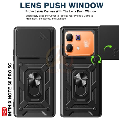 Image of Armor Bumper Back Cover Case for Infinix Note 60 Pro 5G | Rotating Camera Cover, Ring Holder & Kickstand | Heavy Duty & 360 Degree Protection Infinix Note 60 Pro 5G Back Cover (Black)