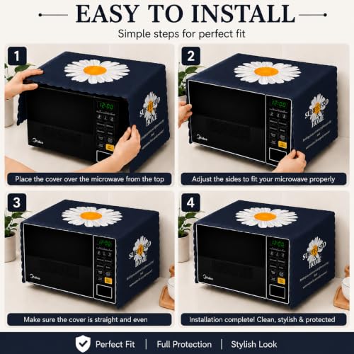 Image of Microwave Oven Cover - Waterproof & Dustproof Protective Cover for Kitchen, Heat Resistant Fabric, Universal Fit for Standard Microwave Ovens, Easy Clean Stylish Printed Design (Navy Blue)