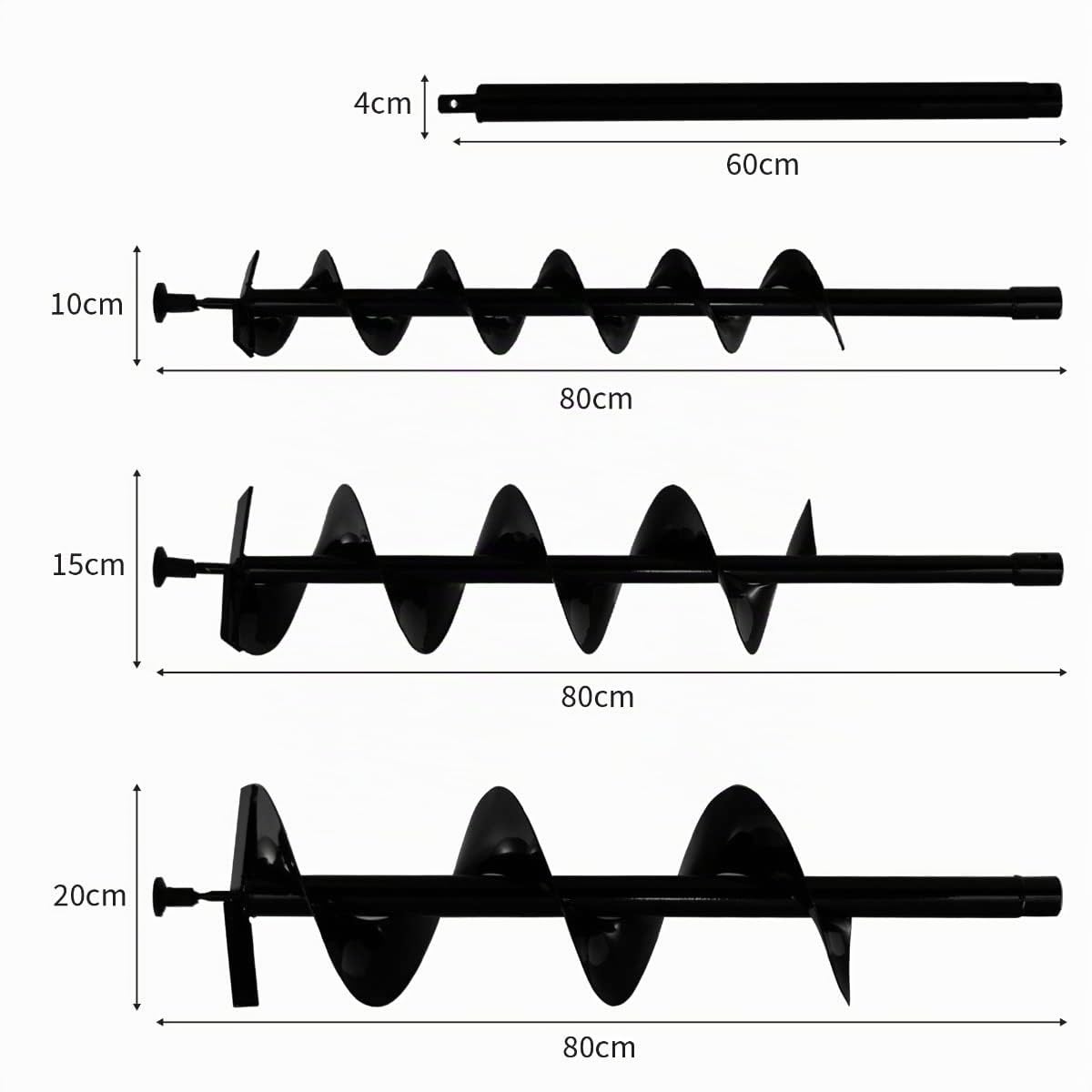 52cc Benzin Erdbohrer Erdlochbohrer 3PS Erdlochausheber Lochbohrer Pfahlbohrer Erdbohrgerät 10cm 15cm 20cm Aufsätze 80cm Verlängerungsstange 9000 U/Min 1.2L 1.6kW Sicherheitszubehör & Toolkit