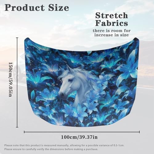 Image of Car Hood Cover Protector, an All-Weather White Horse Print Half Car Cover for Sunshade and Snow Protection, Suitable for All Seasons