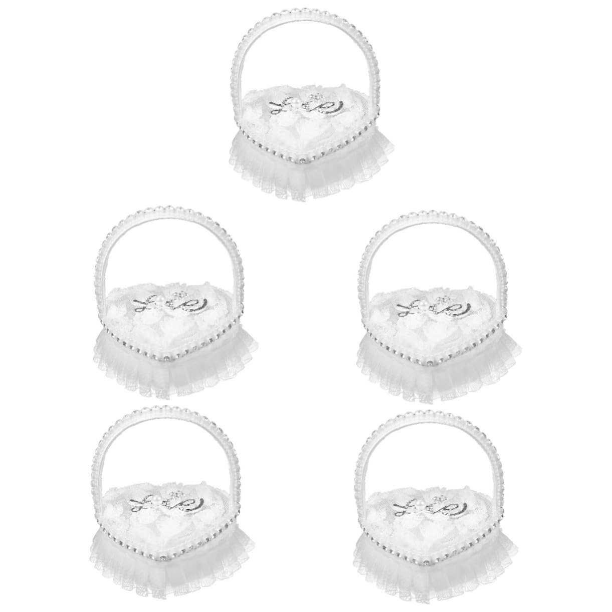 Abaodam 5pezzi Cuscino Portafedi Cuore Con Pizzo Elegante Per Matrimonio Porta Anelli Raso Con Manico Decorazione Nuziale Romantica Accessorio Per Cerimonia Di Fidanzamento
