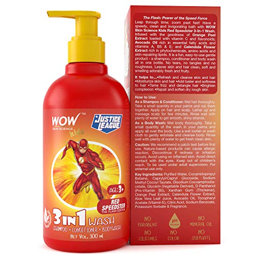 Image of WOW Skin Science Kids 3 in 1 Wash - Shampoo + Conditioner + Body Wash - Red Speedster FlashEdition - No Parabens, Color, Mineral Oil, Silicones & Sulphate, 300 ml