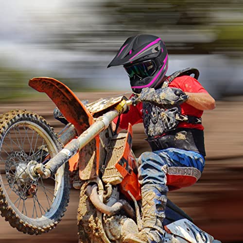 Youth Adult Anti-Collision Dirt Bike Helmet Trend Skull Atv Dot Approved Bmx Youth Helmet Suv Mask Goggles Gloves,Dirt Bike Downhill Off-Road Mountain Bike Helmet 4-Piece Set (Pink, Medium) #TOP1