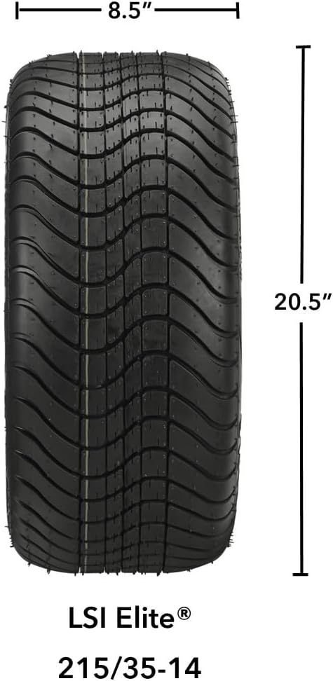 RM Cart 14" Casino Black/Machined on 215/35-14 LSI Elite Tires (Set of 4) | Golf Cart Tires and Wheels Combo with Standard Lug Nuts