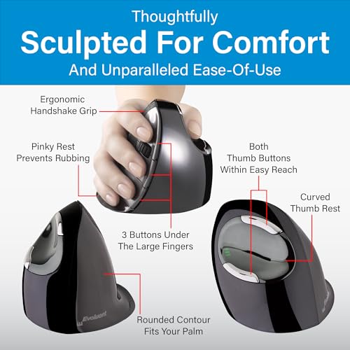 Image of Evoluent - Inventor of The Vertical Mouse - VMDMW Ergonomic Vertical Mouse Right Hand Med USB Wireless, Sculpted for Comfort, Reduces Wrist Strain, 4 Speeds, 6 Customizable Buttons in Windows