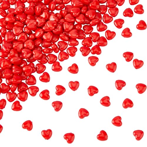 DICOSMETIC 200Pcs Acrylic Heart Beads 10mm Love Heart Beads Red Heart Shaped Pony Beads Mini Heart Spacer Beads for Valentine's Mother's Day Jewelry Making