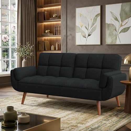 Image of Tarantino 3-Seater Convertible Sofa Cum Bed | Modern Tufted Upholstered Folding Sleeper Sofa for Living Room | High-Density Foam Comfort | Space Saving Couch Bed for Home (Black)