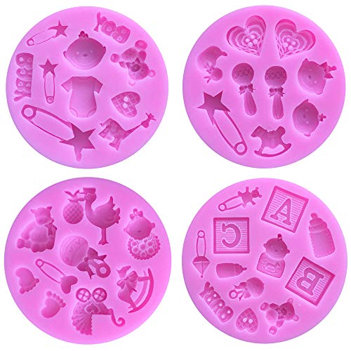BLUGUL Thème Bébé Moule Silicone, pour Chocolat Fondant Gâteau Gelée Bonbons Dessert, 4pcs