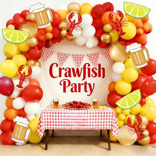 Crawfish Party Decorations 142 Pcs Crawfish Balloon Arch Garland Kit for Birthday Crawfish Boil Party Decor Supplies