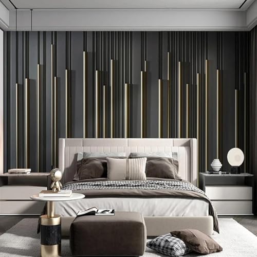 Three Dimensiona Geometric Black Gold Lines 3D Wallpaper Luxury Home Dining Decor Paste Sofa Living Room The Wall for Bedroom Mural-250cm×170cm