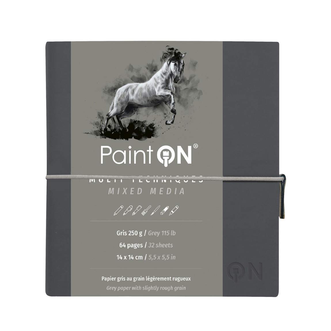 Clairefontaine - Ref 975433C - Paint'On Multi-Technique Sewn Art Book (32 Sheets) - 14 x 14cm, 250gsm Heavyweight Paper, Acid Free - Grey Pages / Grey Cover