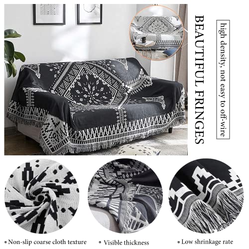 Roomlife Reversible Two-Sided Knitted Cotton Couch Cover Boho Sofa Slipcovers Navy Blue & White Sofa Covers Sectional Couch Covers Decoration Furniture Durable Cover Couch For Dogs, 70"X 102" #TOP7