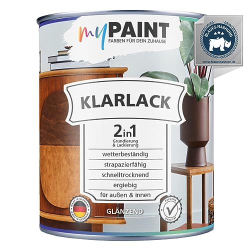 myPAINT 2 in 1 Klarlack 750ml glänzend - Hochwertiger Holzlack für innen und außen, UV- und wetterbeständig, optimaler Schutz und Veredelung für Holz. Spielzeugsicher