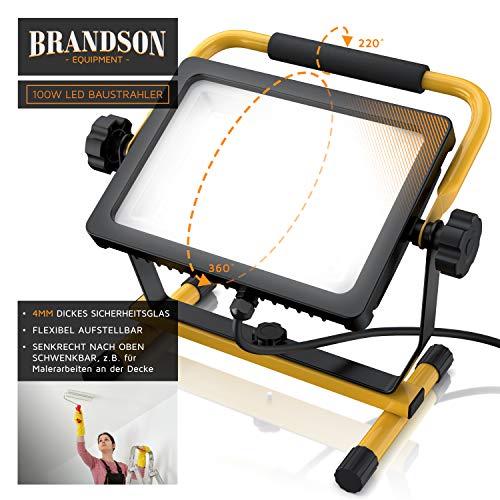 Brandson - 100W LED Baustrahler 144 SMD LEDs – Arbeitsleuchte – Bauscheinwerfer – Baulampe - Tragegriff 6000K – 10000… – Bild 3
