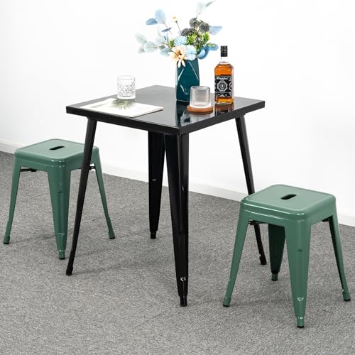 Image of Brage Living 18 Inch Industrial Metal Stools Set of 2, Short Stackable Classroom Stools, Backless Metal Dining Chairs for Indoor Outdoor Kitchen (Dark Green)