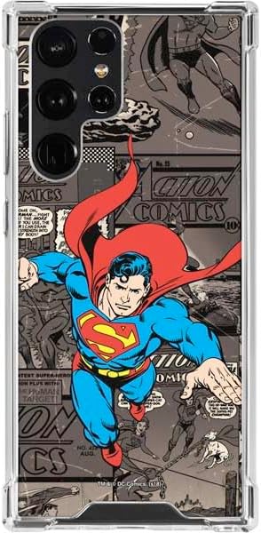 Skinit Clear Phone Case Compatible with Galaxy S23 Ultra - Officially Licensed DC Comics Superman Vintage Action Pose Pattern Design