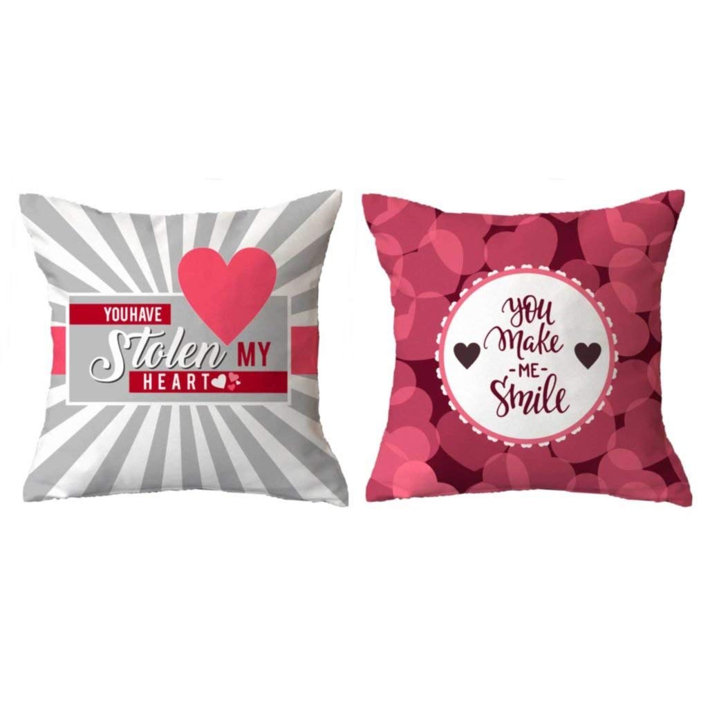 TheYaYaCafe Couple Valentine's Day Gifts 12x12 Inches Throw Cushion(with Filler) Pillows Set of 2 for Husband Wife Girlfriend Boyfriend - You Make Me Smile-image-15