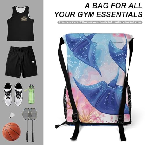 Sport Drawstring Backpack Large Capacity Dry And Wet Separation Sea Animals Stingrays Stuff Sack3