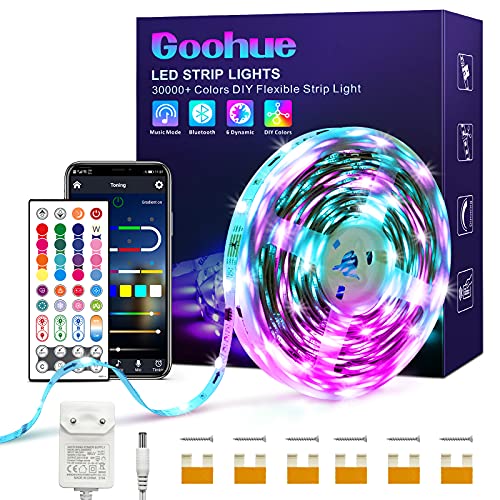RGB+IC LED Strip 10m, Goohue Bluetooth DreamColor LED Streifen, Musiksynchronisations App Steuerung Beleuchtungsstreifen Kit für Schlafzimmerdecken Spiel PC-Bar TV-Party Weihnachtsdekorationen