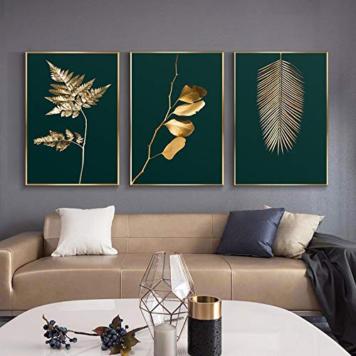 Peinture abstraite feuilles de plantes 70x100cm | Lot de 3 affiches sur toile Loft sans cadre