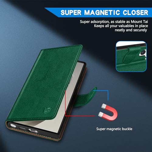Image of ZZXX for Samsung Galaxy S25 Ultra Wallet Case with [RFID Blocking] Card Slot Kickstand Magnetic Closure Leather Flip Fold Protective Phone Case for Galaxy S25 Ultra 5G Case Wallet(Green-6.8 inch)